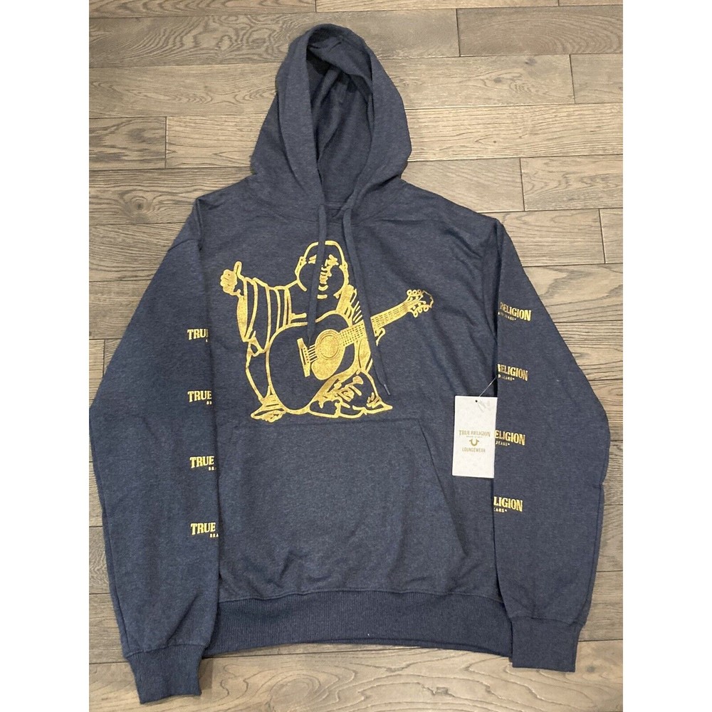 NWT True Religion Men's Buddha Logo Pullover Loungewear Hoodie Men's Medium Navy